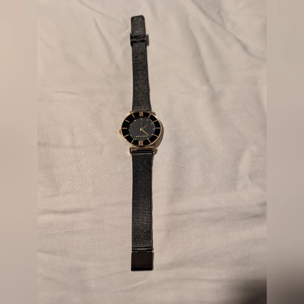 Anne Klein Gold and Black Round Dial Crystal Accent Watch